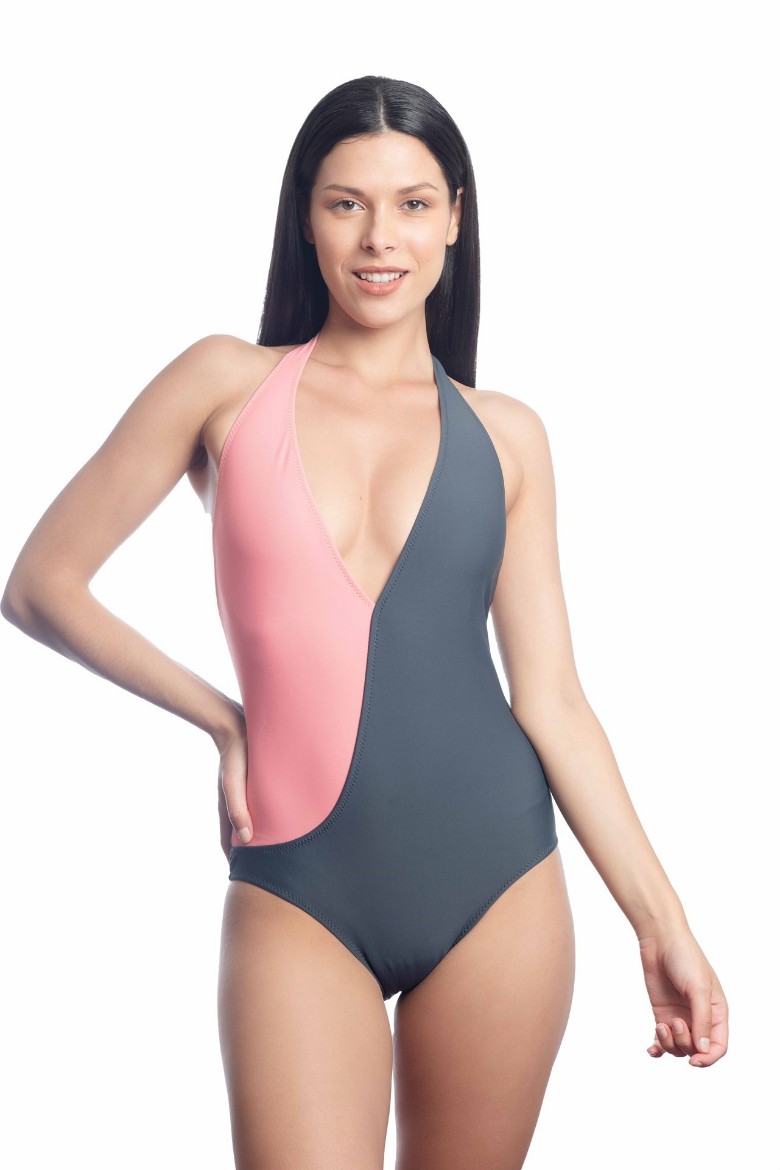 Imagen de Estambul - Malla entera combinada gris y rosa