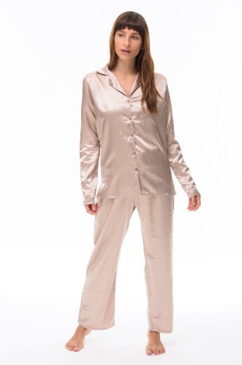 Imagen de Allegra - Pijama Largo Camisero de Seda Rosa viejo