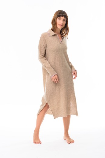 Imagen de Gardenia - Vestido Camisero de Punto Beige