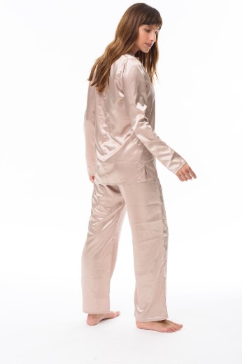 Imagen de Allegra - Pijama Largo Camisero de Seda Rosa viejo