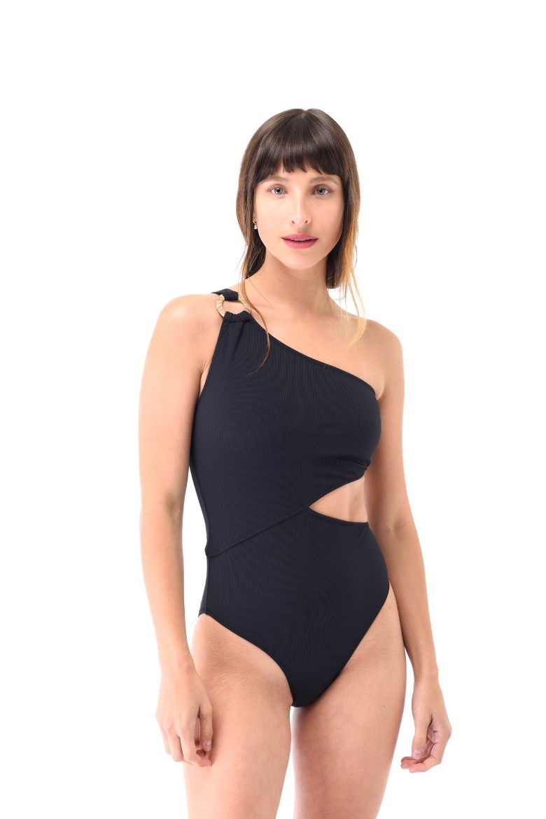 Imagen de Soho - Malla Entera Trikini un Hombro con Cortes Negra