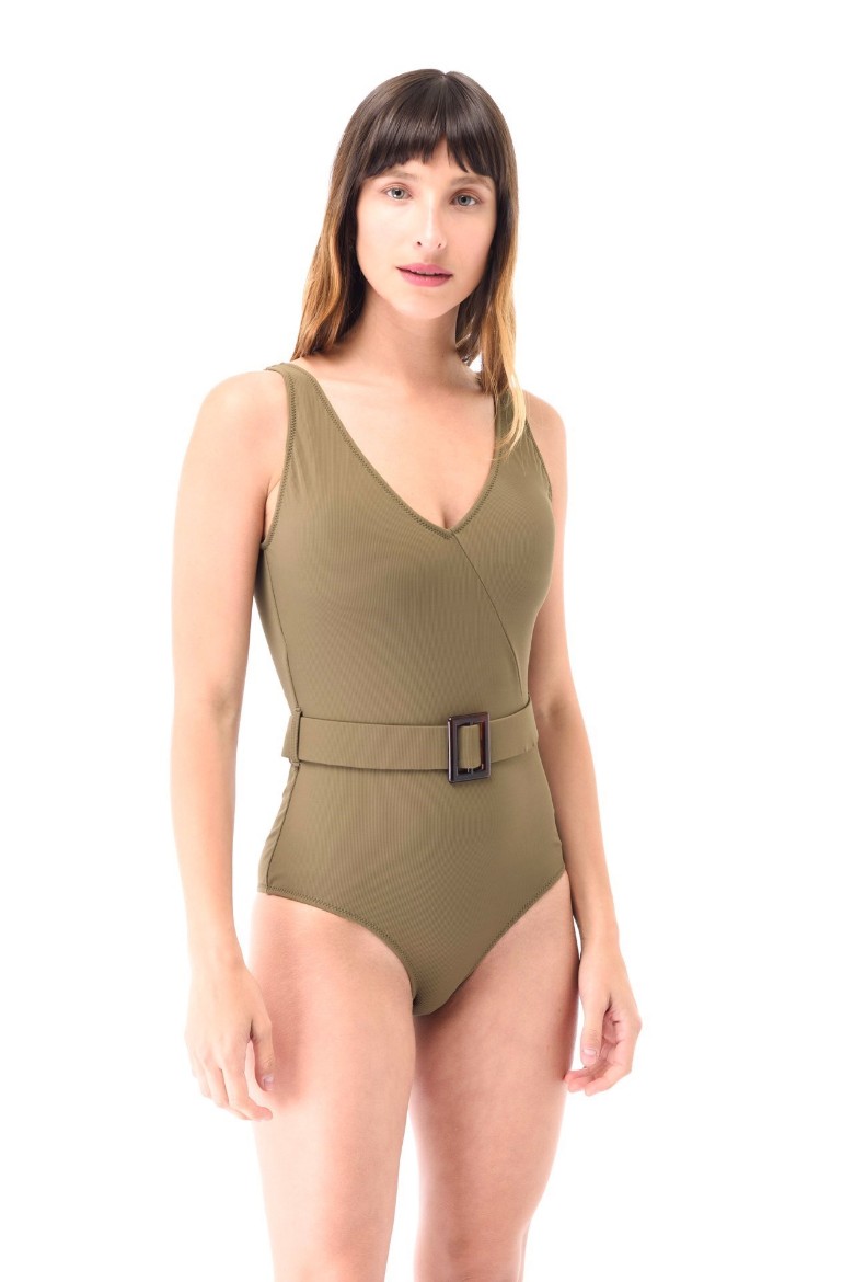 Imagen de Santorini - Malla Enteriza Escote en V con Hebilla Verde