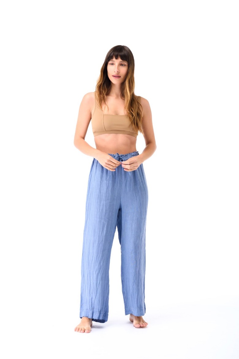 Imagen de Isabella - Pantalón de Lino Recto Celeste