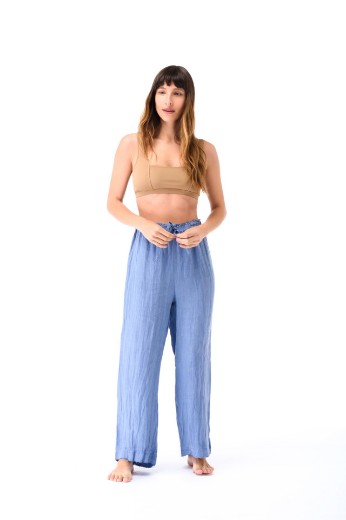 Imagen de Isabella - Pantalón de Lino Recto Celeste