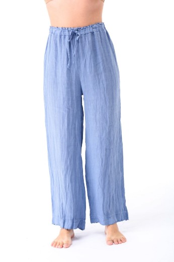 Imagen de Isabella - Pantalón de Lino Recto Celeste
