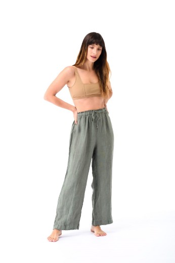 Imagen de Isabella - Pantalón de Lino Recto Verde