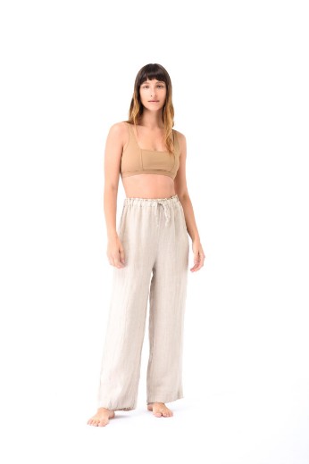 Imagen de Isabella - Pantalón de Lino Recto Beige