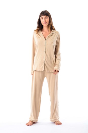 Imagen de Donatella - Pijama Camisero Largo Beige