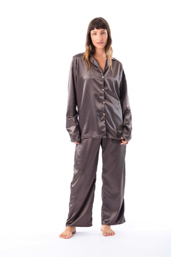 Imagen de Allegra - Pijama Largo Camisero de Seda Visón