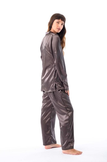 Imagen de Allegra - Pijama Largo Camisero de Seda Visón