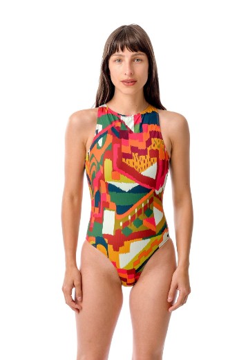 Imagen de Tokio - Malla Entera Escote Cerrado Estampa Multicolor