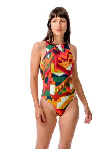 Imagen de Tokio - Malla Entera Escote Cerrado Estampa Multicolor