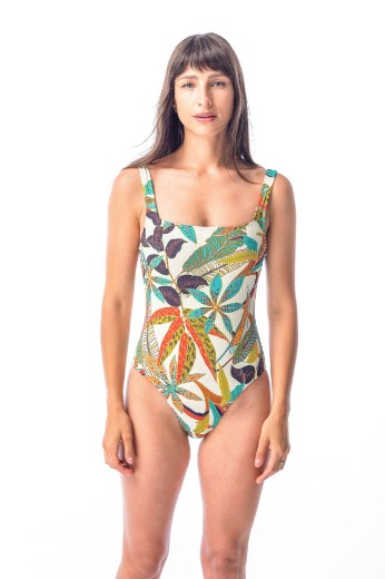 Imagen de Coconut - Malla Entera Escote Recto Estampado Tropical
