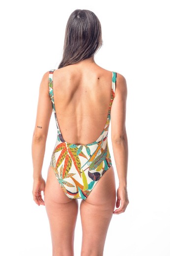 Imagen de Coconut - Malla Entera Escote Recto Estampado Tropical