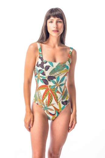 Imagen de Coconut - Malla Entera Escote Recto Estampado Tropical
