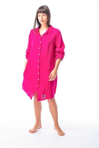 Imagen de Sutton - Camisa de Lino Larga Fucsia