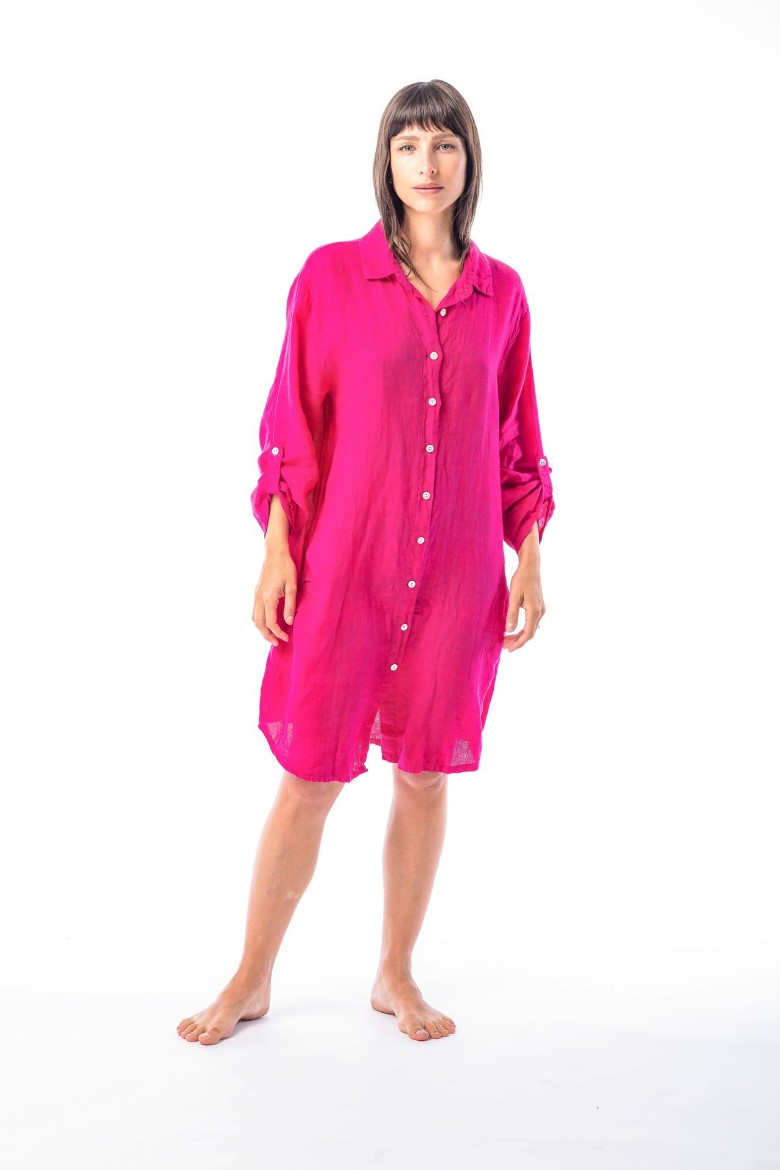 Imagen de Sutton - Camisa de Lino Larga Fucsia