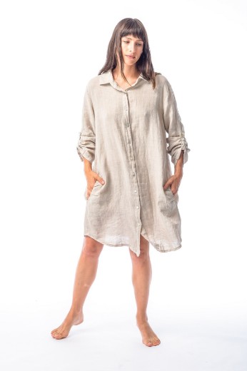 Imagen de Sutton - Camisa de Lino Larga Beige