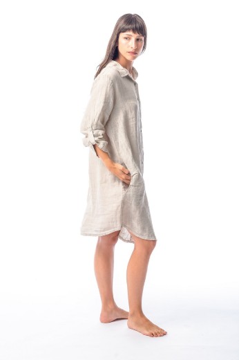 Imagen de Sutton - Camisa de Lino Larga Beige