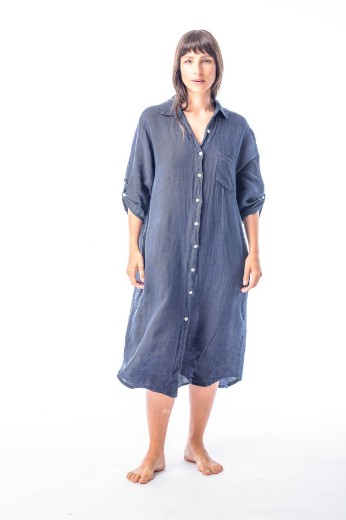 Imagen de Chiara - Camisa de Lino Manga Larga Azul Marino