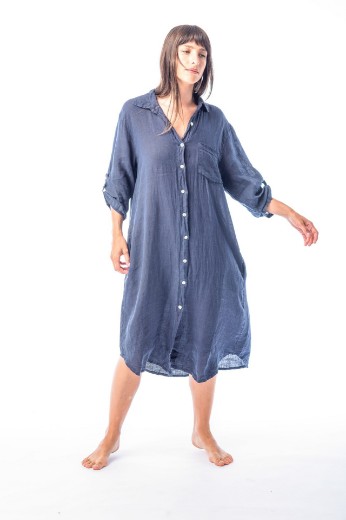 Imagen de Chiara - Camisa de Lino Manga Larga Azul Marino