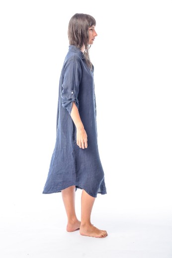Imagen de Chiara - Camisa de Lino Manga Larga Azul Marino