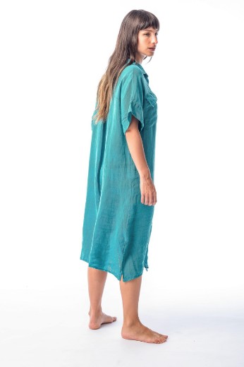 Imagen de Marga - Camisa de Lino Manga Corta Petróleo