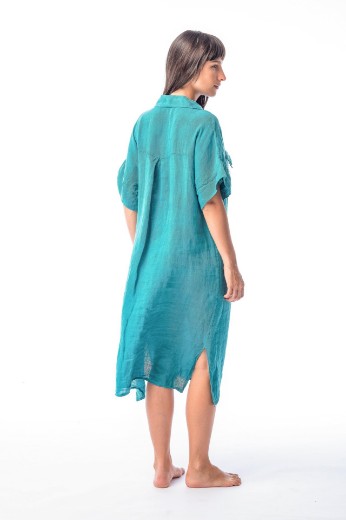 Imagen de Marga - Camisa de Lino Manga Corta Petróleo