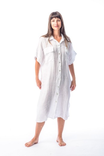 Imagen de Marga - Camisa de Lino Manga Corta Blanca
