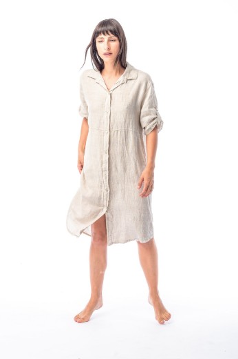 Imagen de Mia - Camisa de Lino Larga Beige