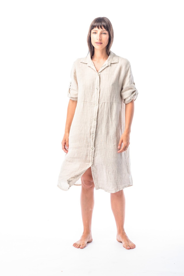 Imagen de Mia - Camisa de Lino Larga Beige
