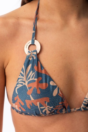 Imagen de Cozumel - Bikini Triángulo Regulable con Argolla Estampado Azul