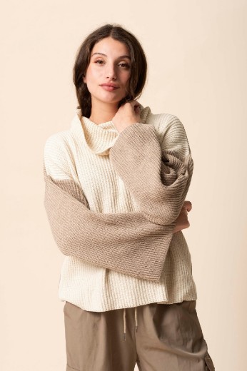Imagen de Helen - Buzo de Punto Combinado Beige