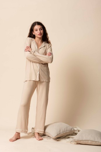 Imagen de Donatella - Pijama Camisero Largo Beige