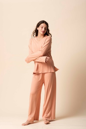 Imagen de Luz - Pijama escote en V de Algodón Rosa