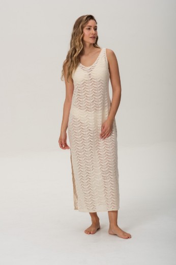 Imagen de Arena - Vestido Calado de Algodón Crudo