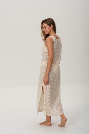 Imagen de Arena - Vestido Calado de Algodón Crudo