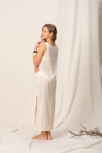 Imagen de Arena - Vestido Calado de Algodón Crudo
